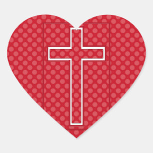 A Red Christian Cross. Heart Sticker