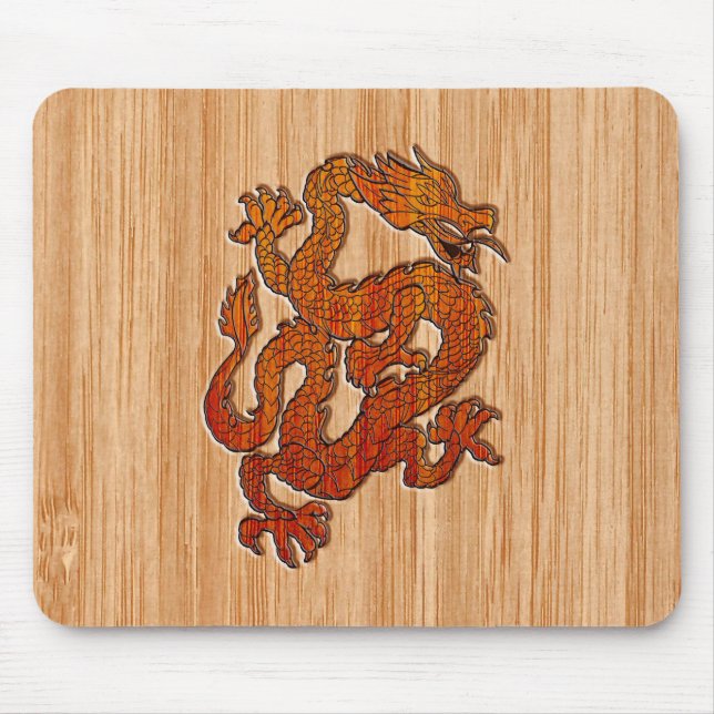 A red Dragon on Bamboo like Mouse Mat (Front)