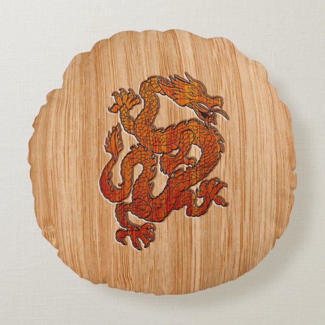 A red Dragon on Bamboo like Round Cushion (Front)