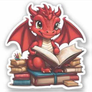 A Red Dragon Reading Sticker
