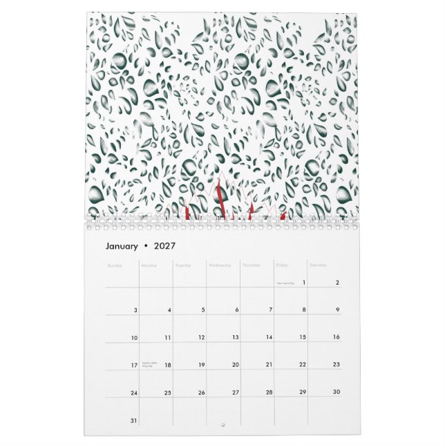 a red flower on a black background calendar (Jan 2027)