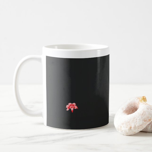 a red flower on a black background coffee mug (With Donut)