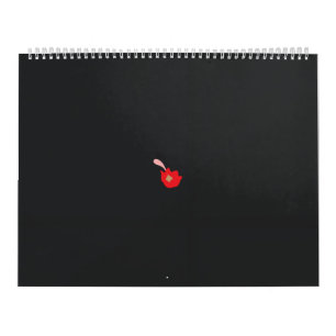 a red flower with a black background calendar