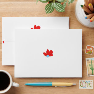 a red flower with a blue centre envelope