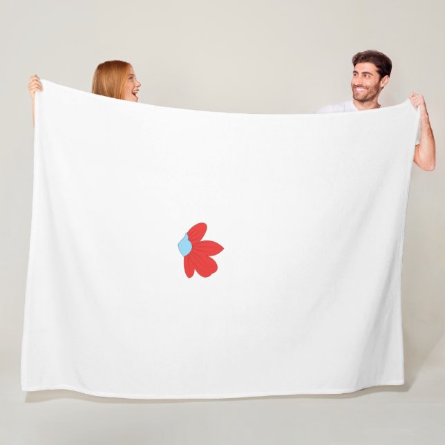 a red flower with a blue centre fleece blanket (In Situ)