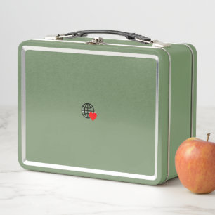 A red heart symbol created with smooth, bold lines metal lunch box