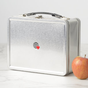 A red heart symbol created with smooth, bold lines metal lunch box