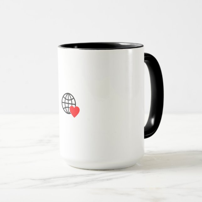A red heart symbol created with smooth, bold lines mug (Front Right)