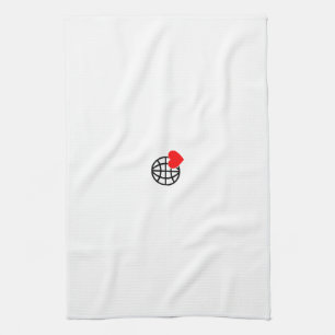 A red heart symbol created with smooth, bold lines tea towel