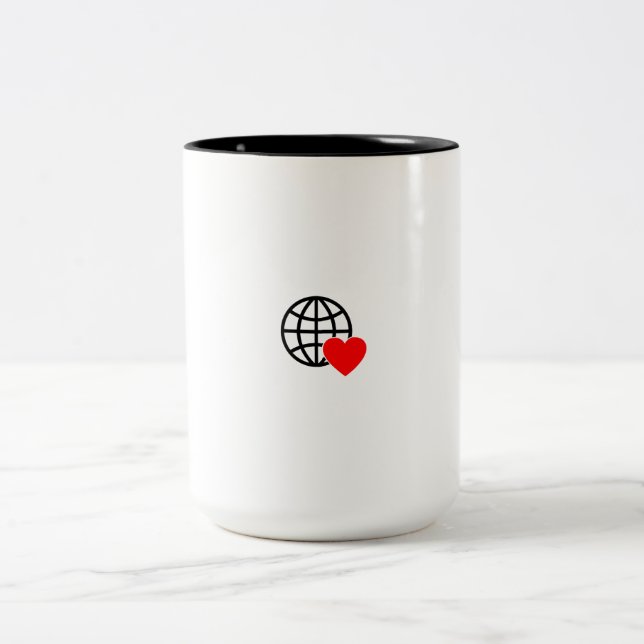 A red heart symbol created with smooth, bold lines Two-Tone coffee mug (Center)