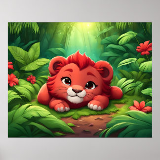A Red Lion Cub in the Jungle Poster