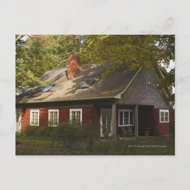 A Red Log Home Postcard (Front)