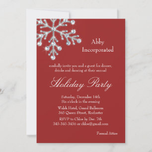 A Red Offset Crystal Snowflake Holiday Invitation