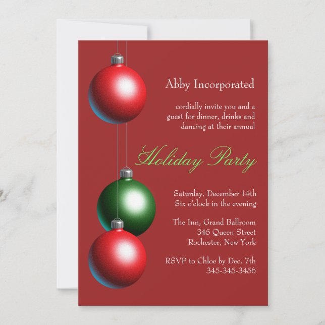 A Red Ornament Holiday Party Invite (Front)