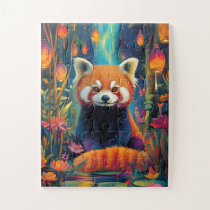 A red panda sitting in an enchanted forest jigsaw puzzle