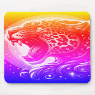 A Red Pink Blue Yellow + Purple Spotted Leopard Mouse Mat