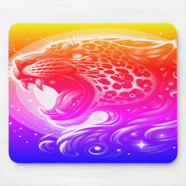 A Red Pink Blue Yellow + Purple Spotted Leopard Mouse Mat (Front)