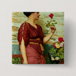 A red, red rose 15 cm square badge