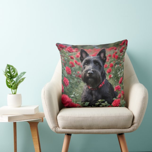 "A Red Rose for the Black Scottish Terrier" Cushion (Chair)