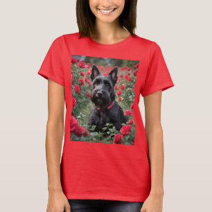 "A Red Rose for the Black Scottish Terrier" T-Shirt