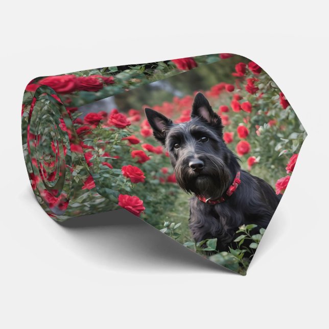 "A Red Rose for the Black Scottish Terrier" Tie (Rolled)