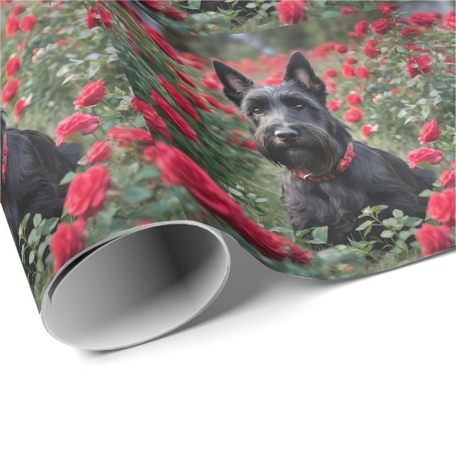 "A Red Rose for the Black Scottish Terrier" Wrapping Paper (Roll Corner)