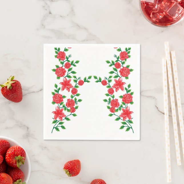 A red rose with detailed petals, depicted in a cli napkin (Insitu)