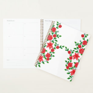 A red rose with detailed petals, depicted in a cli planner