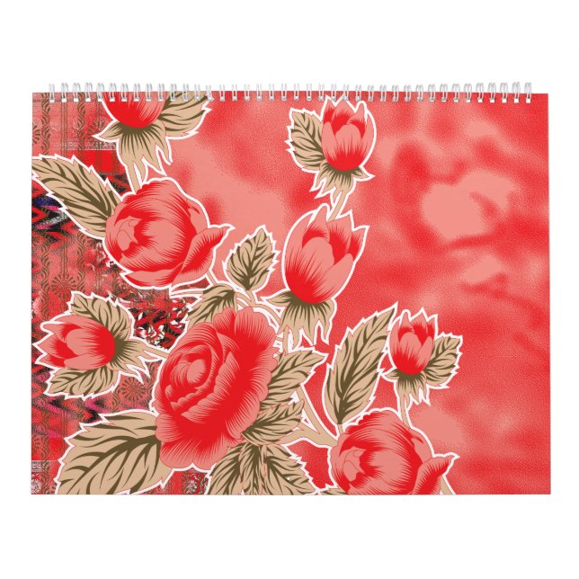 a red scarf with flowers on it calendar (Cover)