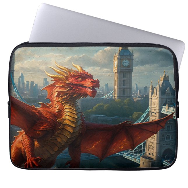A Red Scottish Dragon Warms London Laptop Sleeve (Front)