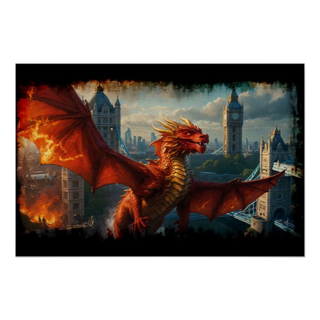 A Red Scottish Dragon Warms London Poster (Front)