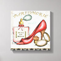 A Red Shoe, A Bottle of Perfume, and Blush Powder