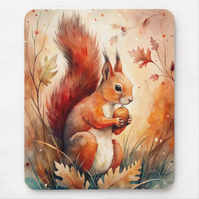 A Red Squirrel eating a nut Mouse Mat (Front)