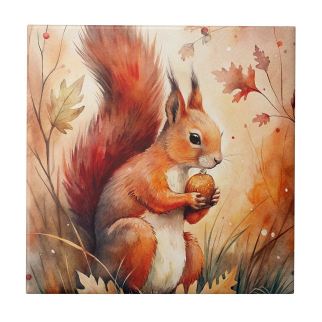 A Red Squirrel eating a nut Tile (Front)