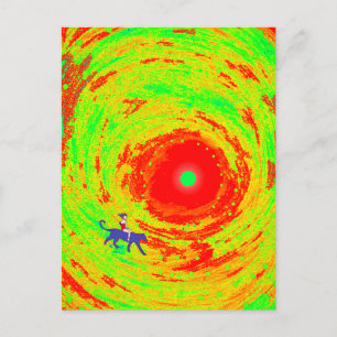 A red sun and a girl holiday postcard
