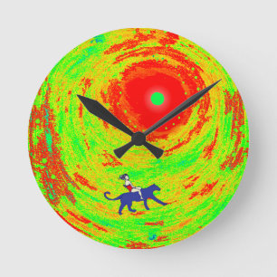 A red sun and a girl round clock