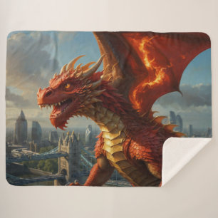A Red Welsh Dragon Terrorizes London Sherpa Blanket