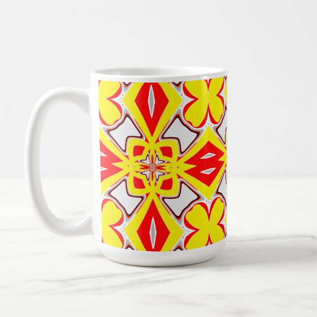 A red yellow white vibrant classic pattern  coffee mug (Left)