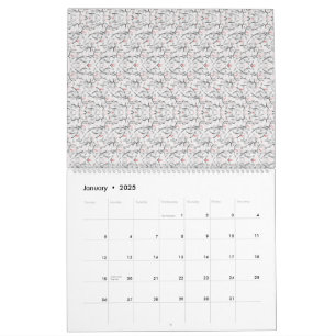 A refined floral motif in white and gray, presenti calendar