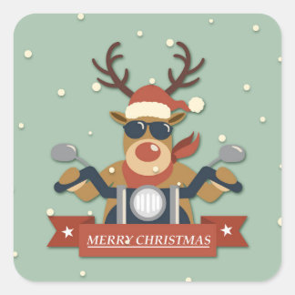 A reindeer sunglasses riding motorcycle square sticker