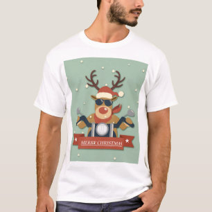 A reindeer sunglasses riding motorcycle T-Shirt