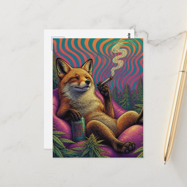 A Relaxed Red Fox in a Weed Field Postcard (Front/Back In Situ)