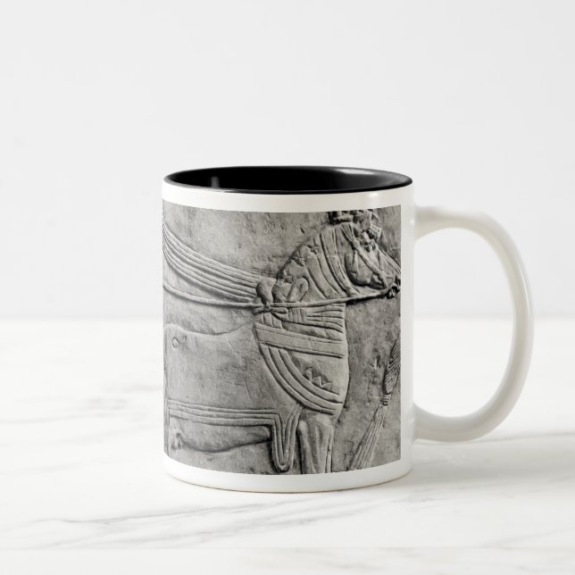 A relief depicting the Assyrian army in battle Two-Tone Coffee Mug (Right)