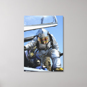 A rescue drill is performed on the flight deck canvas print