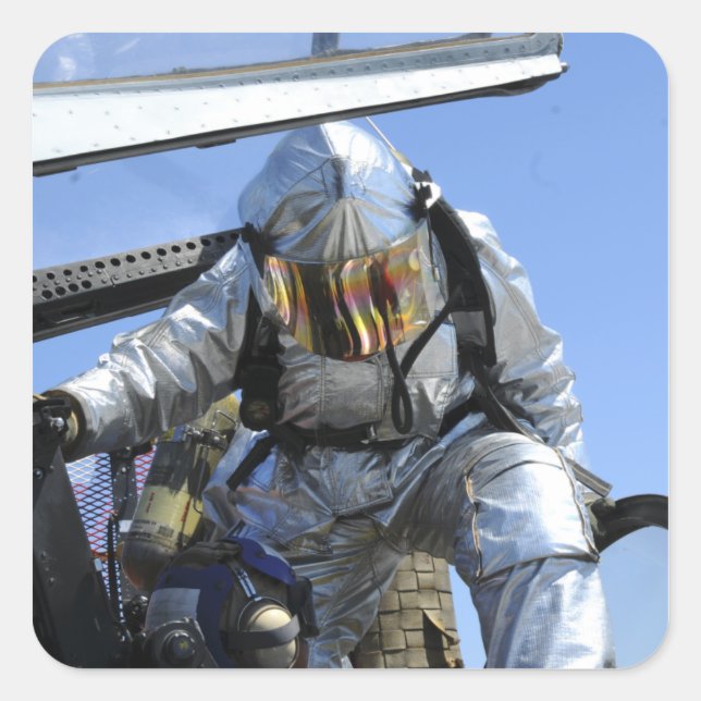 A rescue drill is performed on the flight deck square sticker (Front)