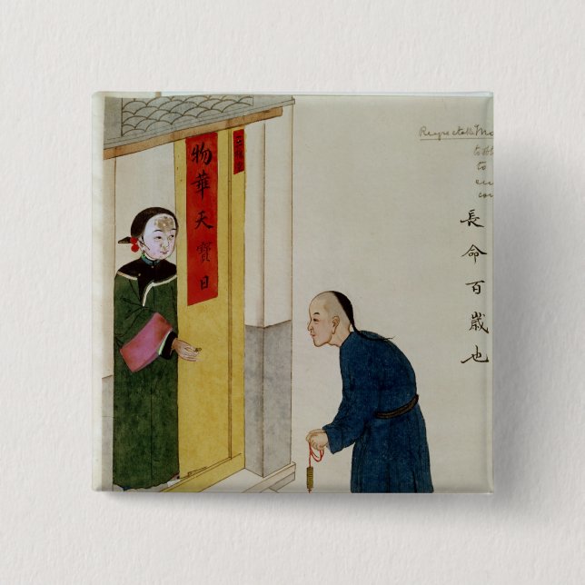 A Respectable Man Begging for Coins 15 Cm Square Badge (Front)