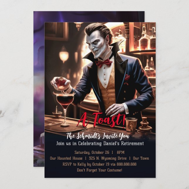 "A Retirement Toast, Humourous Vampire Theme Party Invitation (Front/Back)
