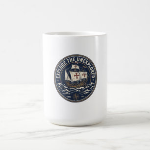 A retro Columbus Day emblem with a caravel ship  Coffee Mug