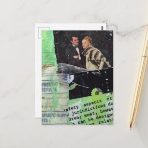 A Retro Couple Collage on Green Postcard