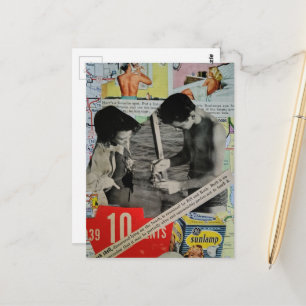 A Retro Day at the Beach Collage Postcard